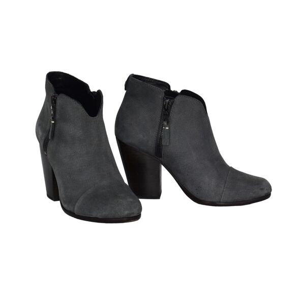 B5 Auth RAG & BONE Grey Nubuck Leather Cap Toe Double Zip Ankle Boot Shoes Sz 37 - Picture 1 of 7